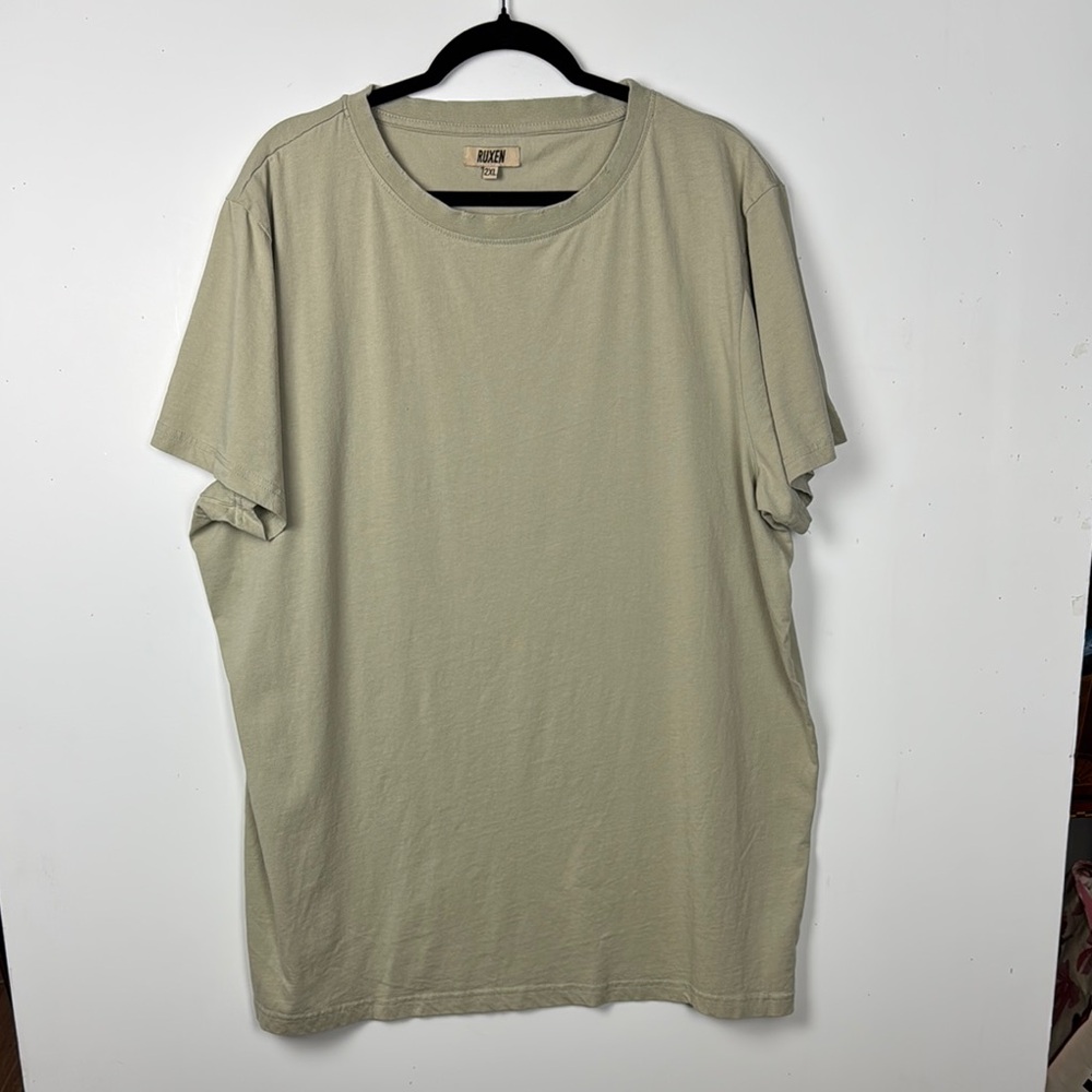 RUXEN 2XL NWOT Khaki Short Sleeve Tee DISTRESSED CREW NECK
